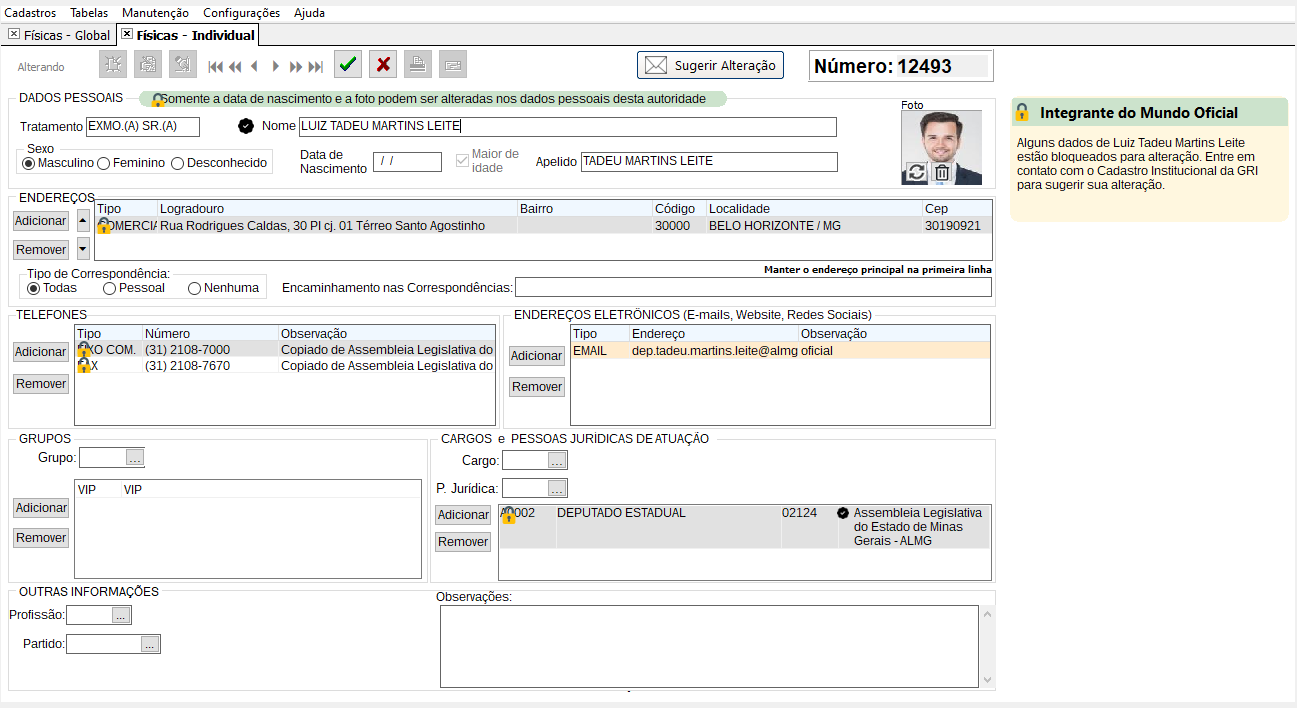 Alteração de PF do mundo oficial